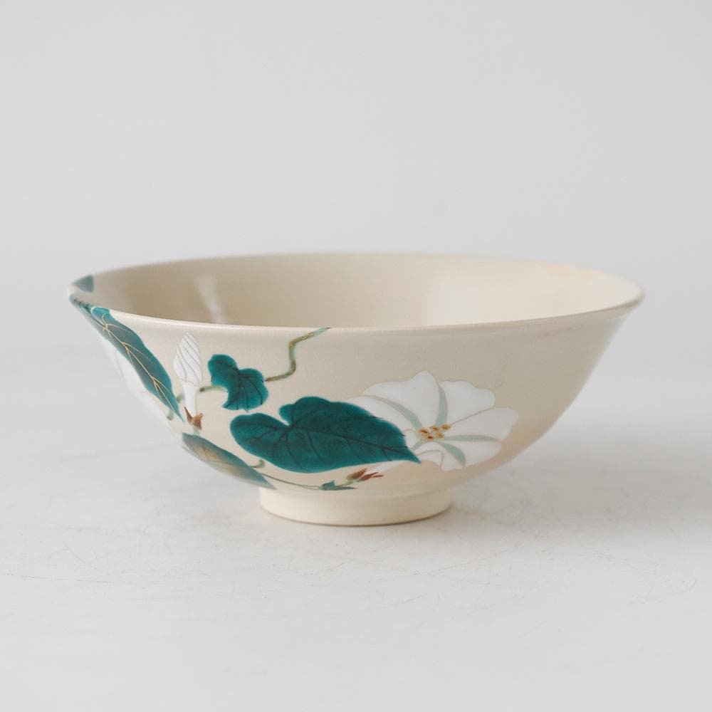 九谷焼 萌春 能瀬三惠子 作 色絵夕顔 平茶碗 茶道具 共箱